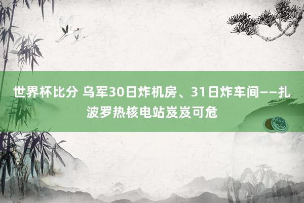 世界杯比分 乌军30日炸机房、31日炸车间——扎波罗热核电站岌岌可危