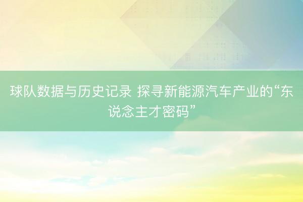 球队数据与历史记录 探寻新能源汽车产业的“东说念主才密码”